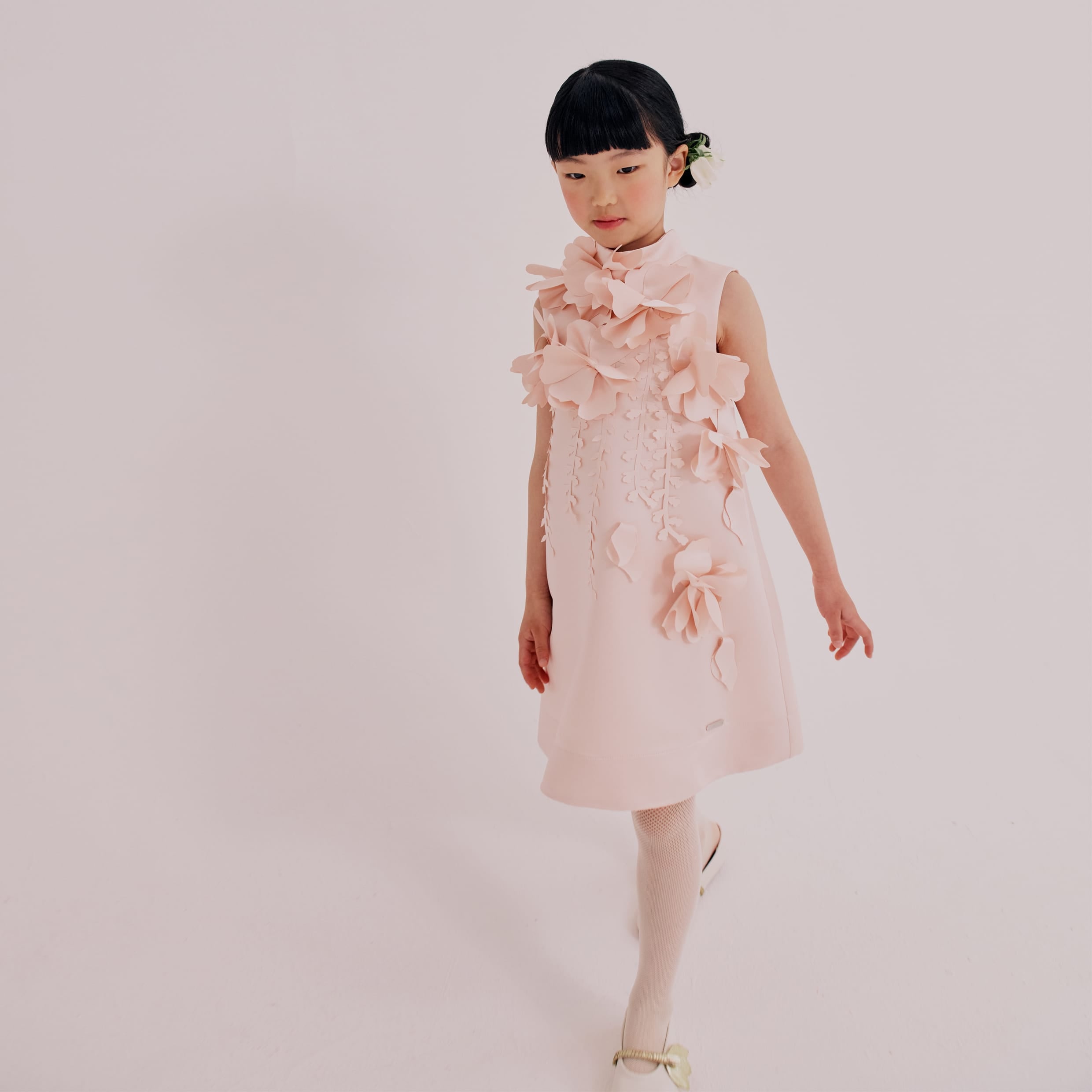 Echo of Leaves Dress Creme Satin