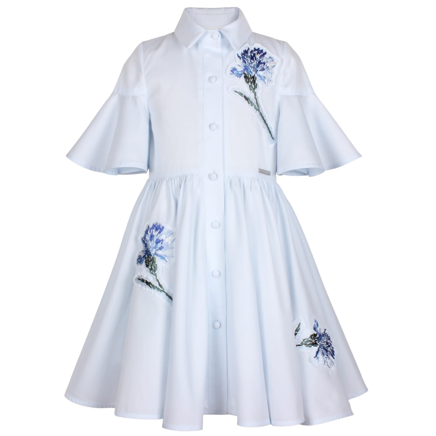 Little Sister Dress Light Blue Flower Embroidery