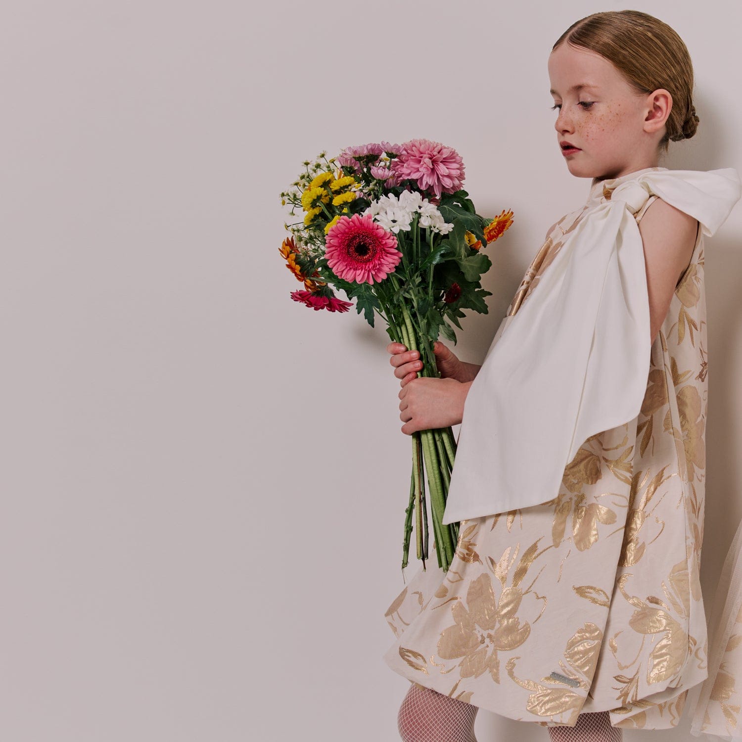 Muffin Dress Gold Abstract Floral Jacquard