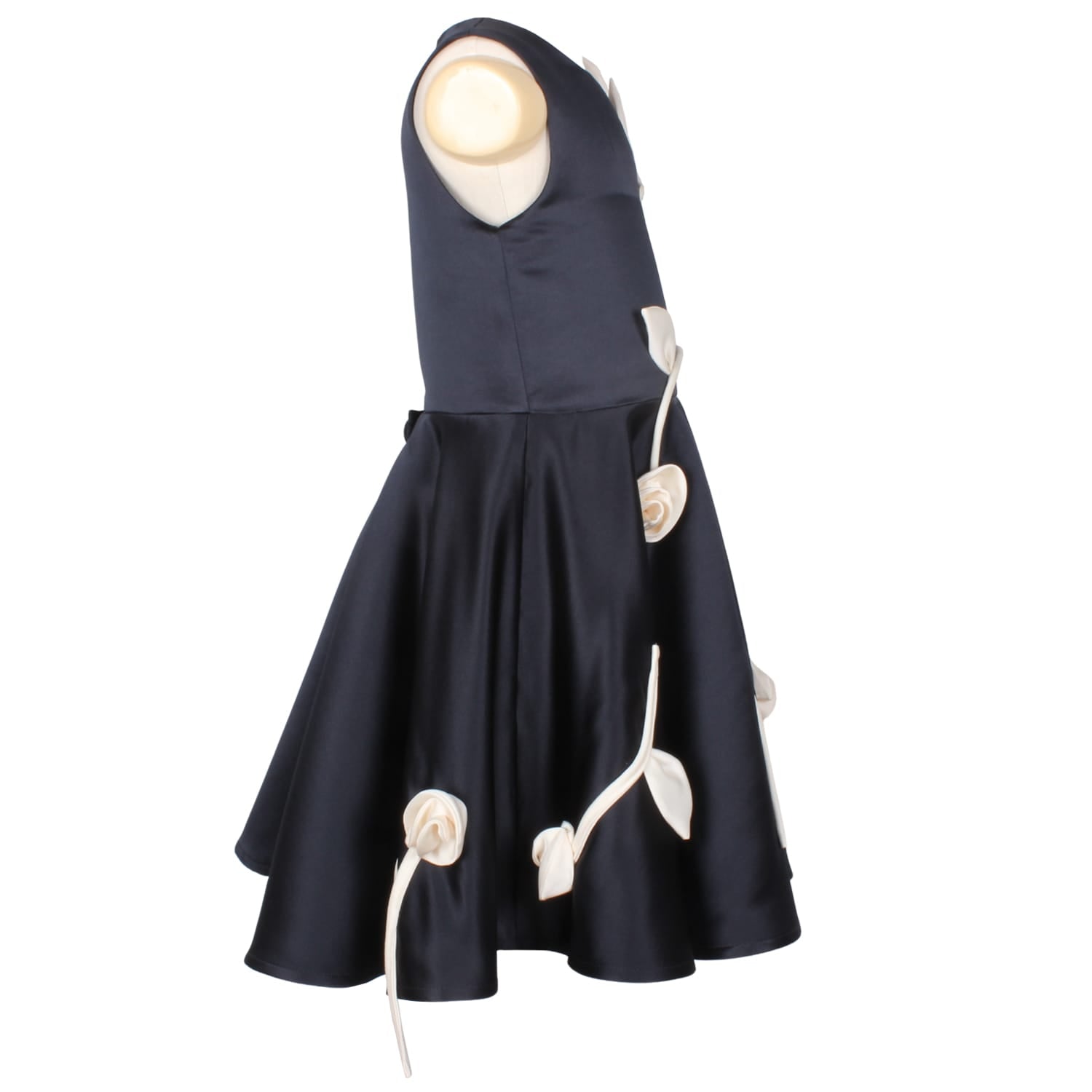 Rain Of Flowers Dress Navy Satin