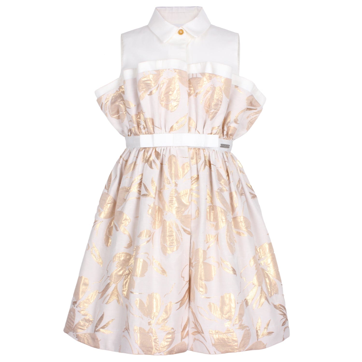 Romana Dress Gold Abstract Floral Jacquard