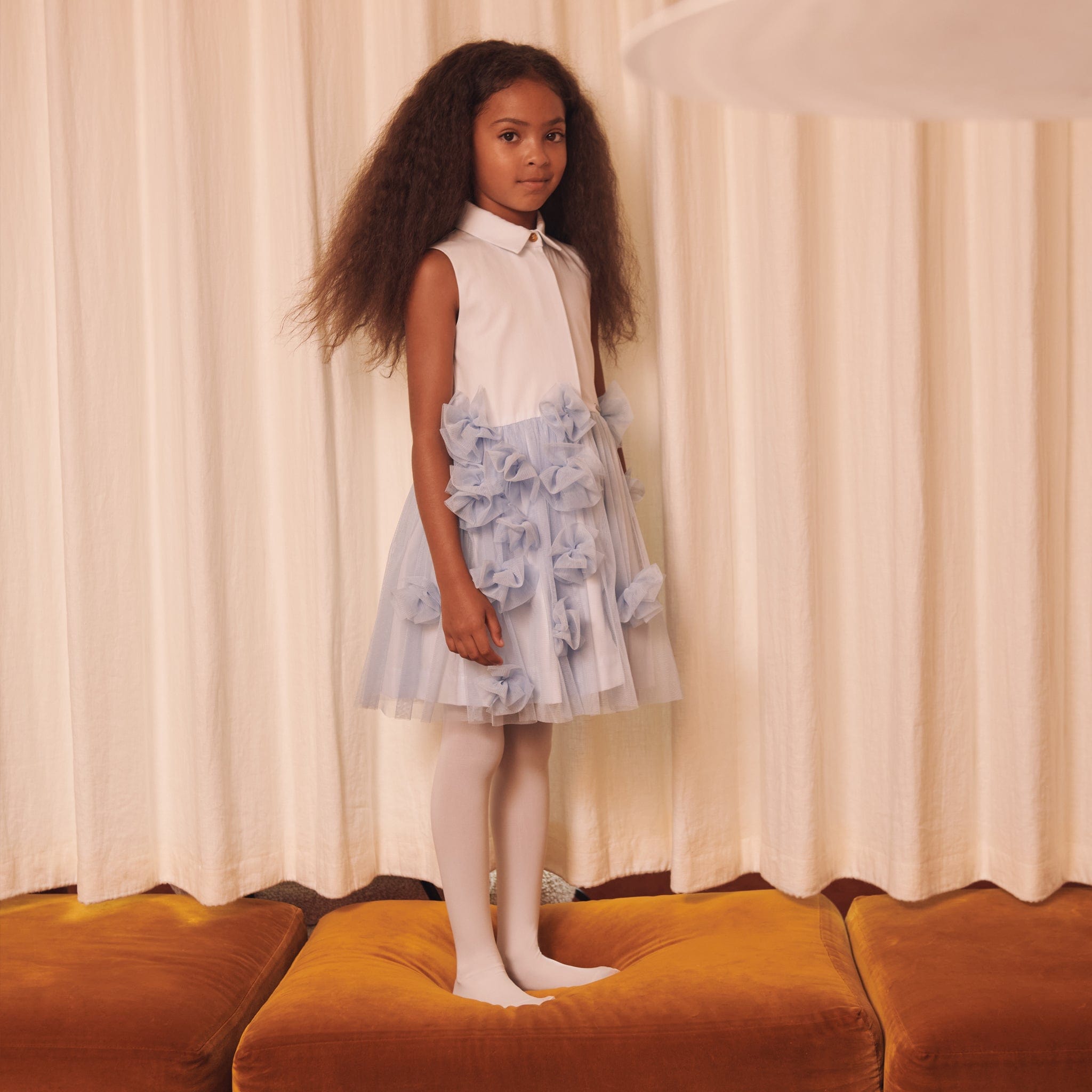 Flounce Tulle Flower Dress Pale Blue