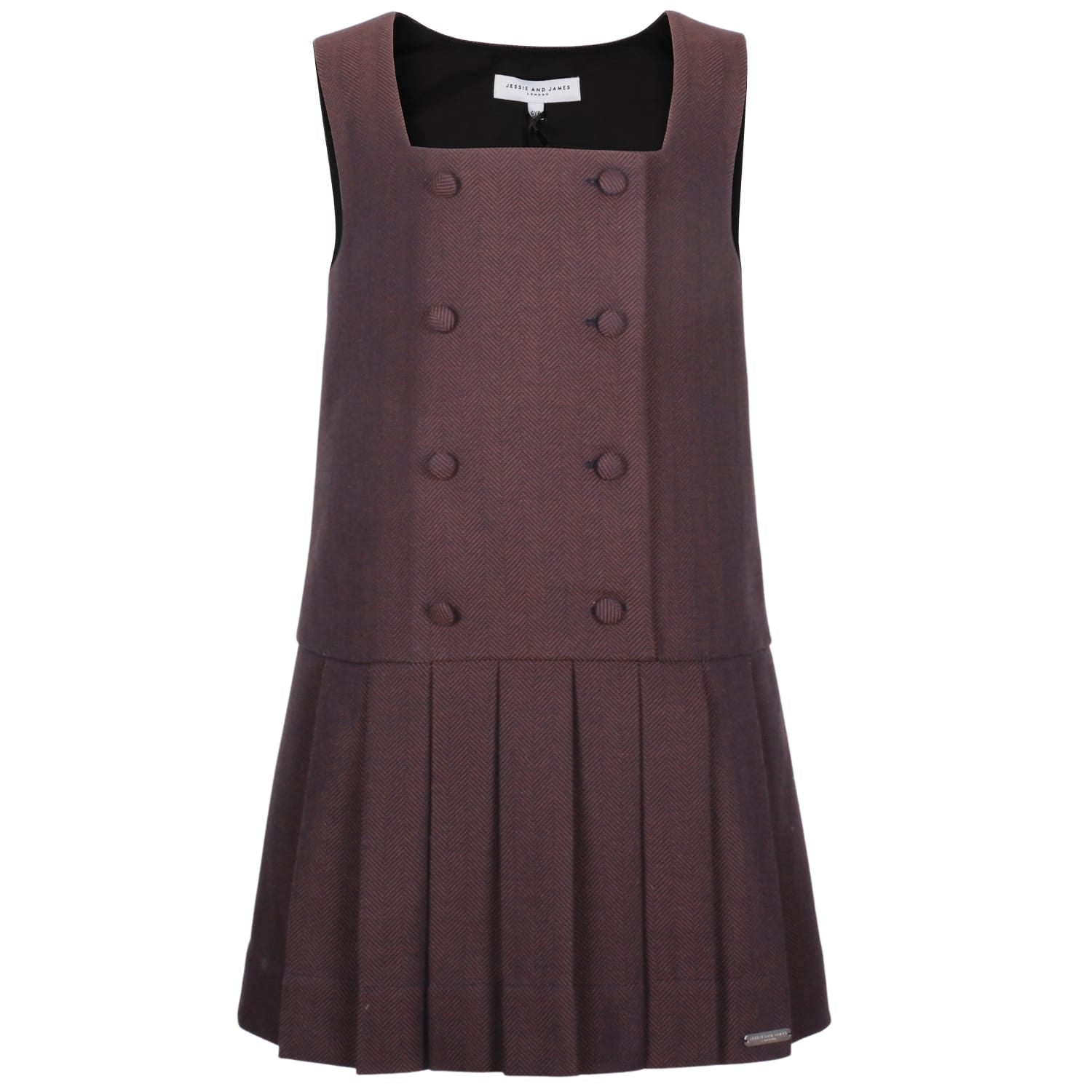 Nelly Pinafore Dress Brown Herringbone