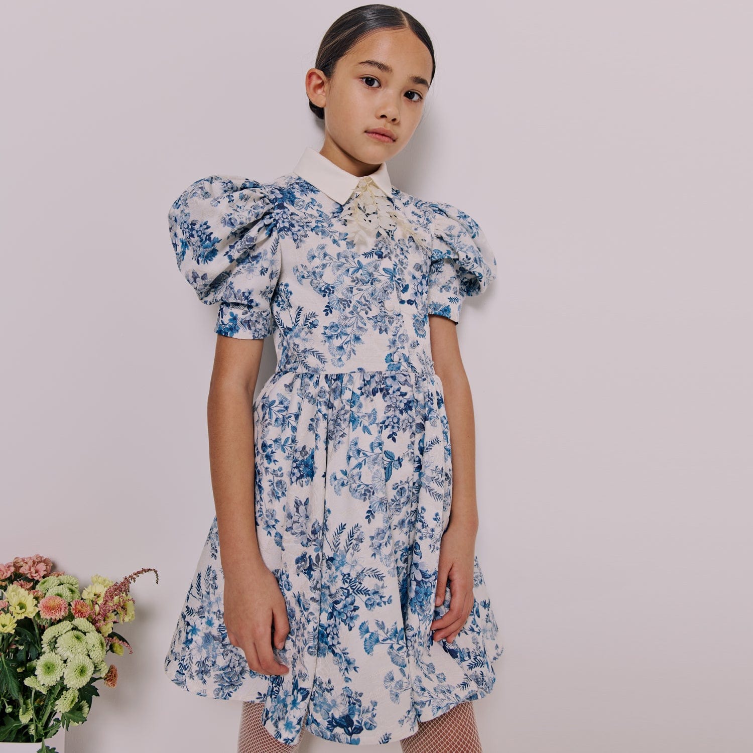 Carousel Dress Blue Flower Jacquard
