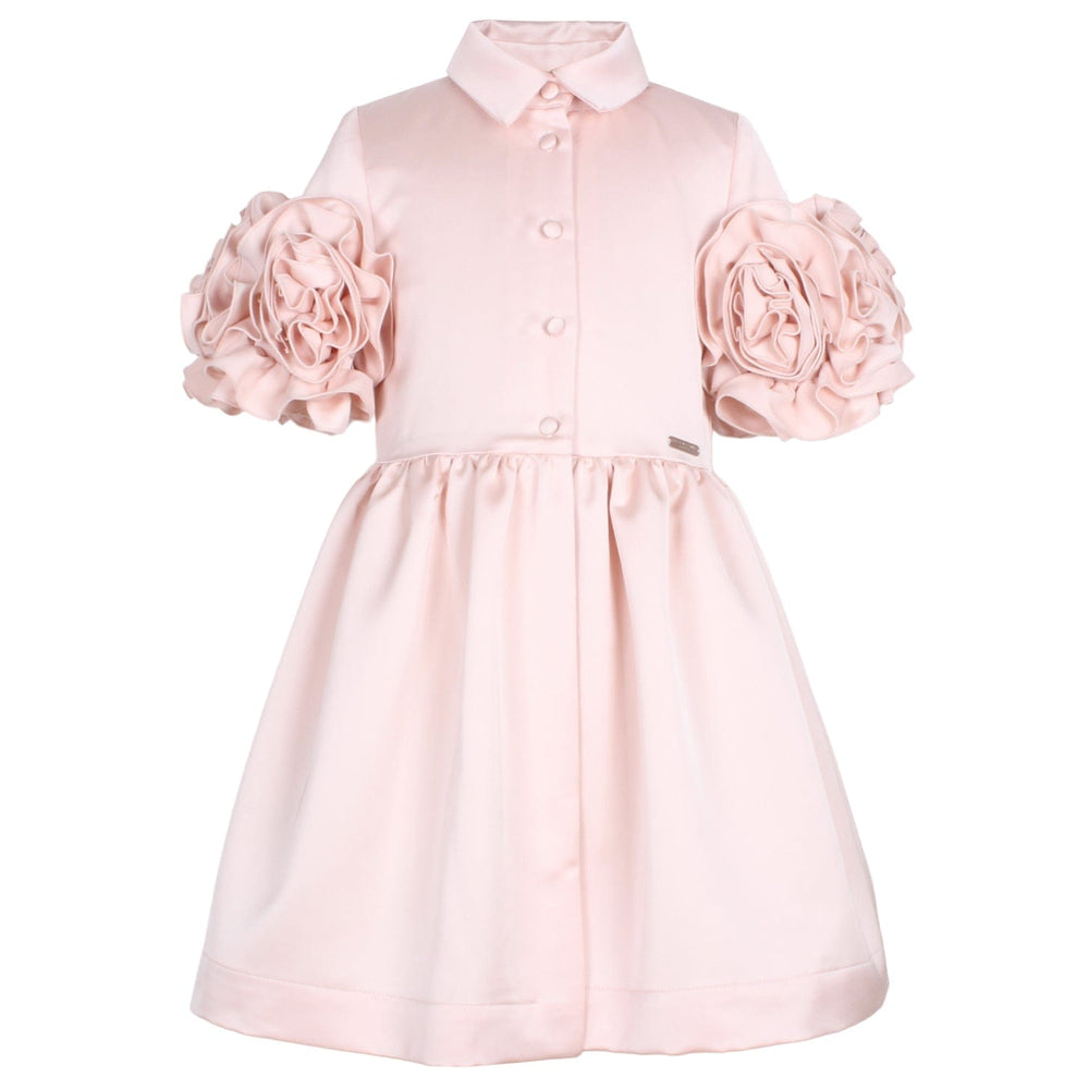 Jessie And James Girls Satin Midsommer Dress in Pink