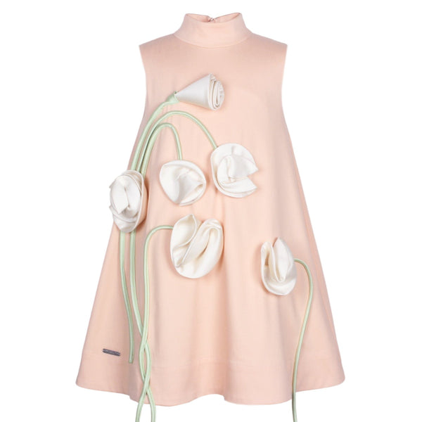 Flora Dress Peach & Creme Satin