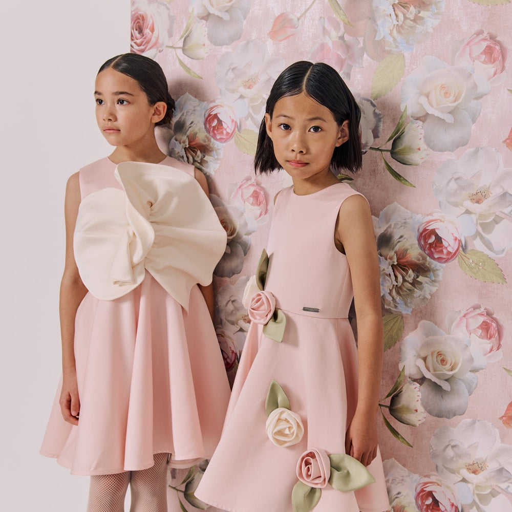 Jessie And James Girls Satin Midsommer Dress in Pink main image 0