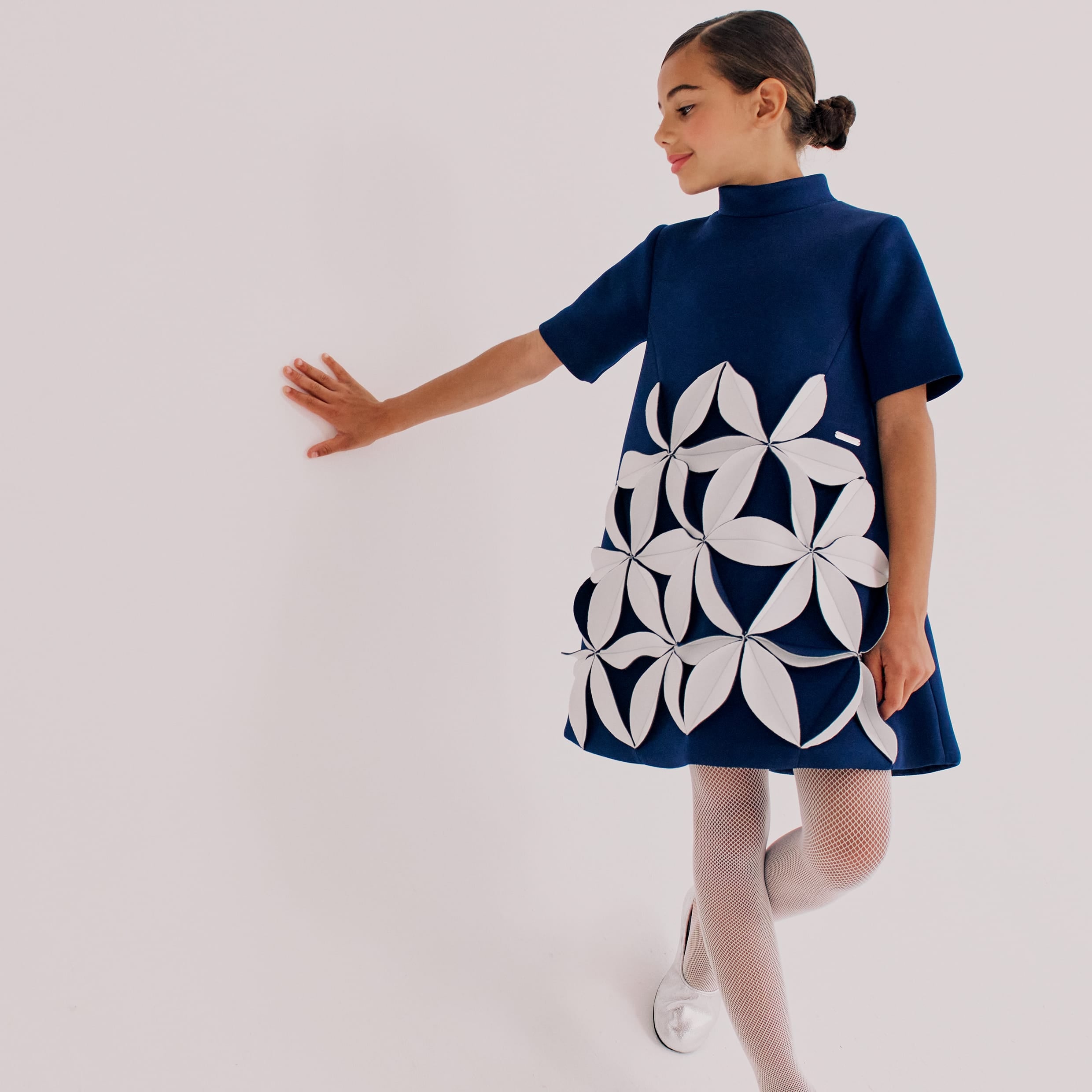 Petal Song Dress Navy & White