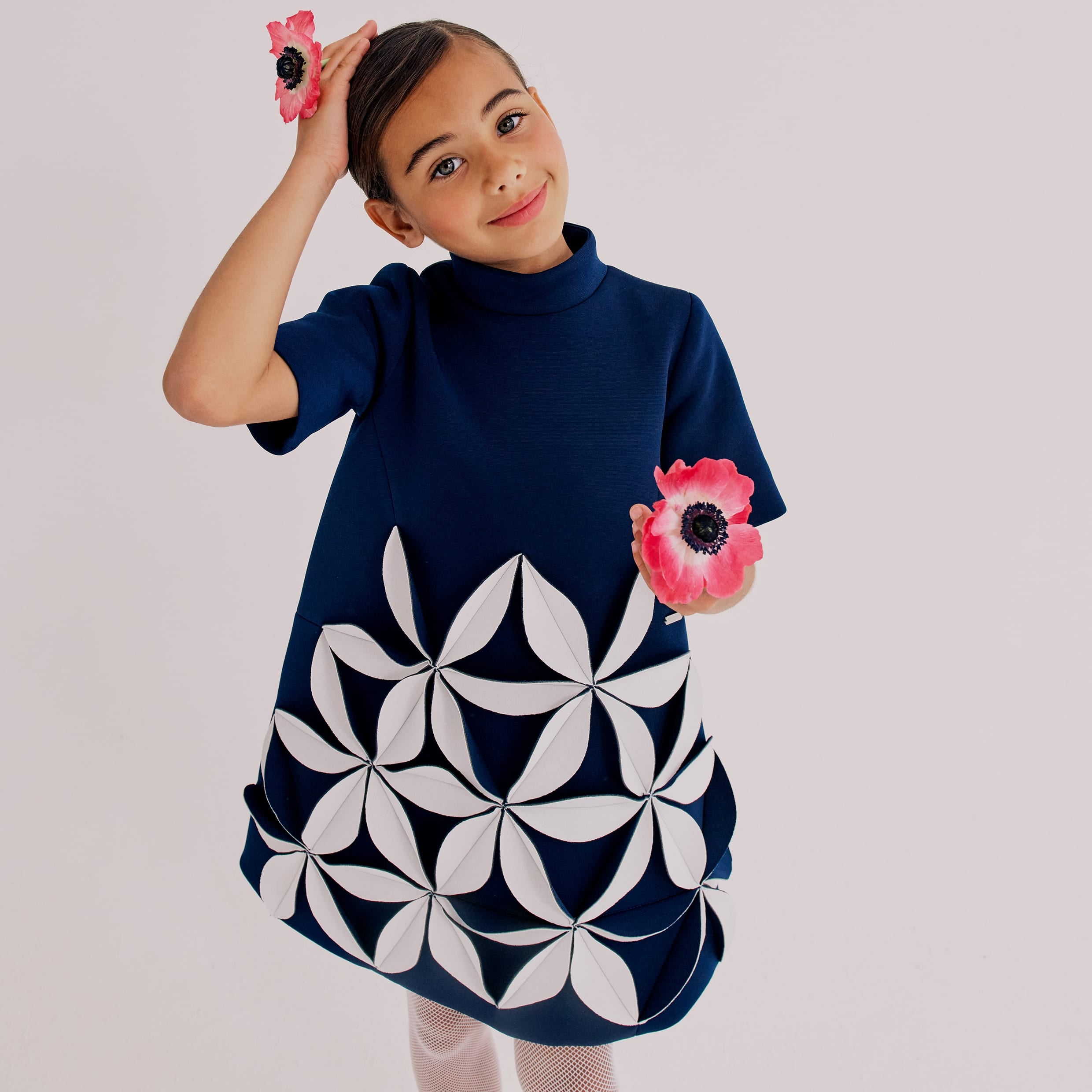 Petal Song Dress Navy & White