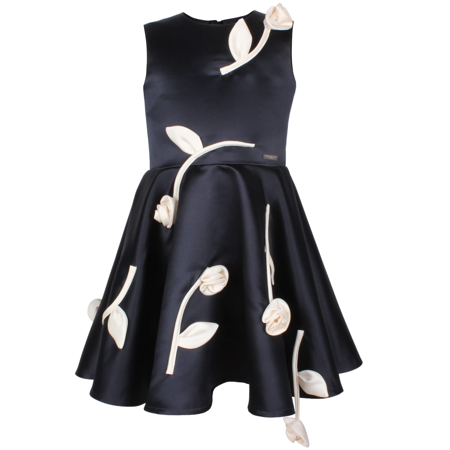 Rain Of Flowers Dress Navy Satin