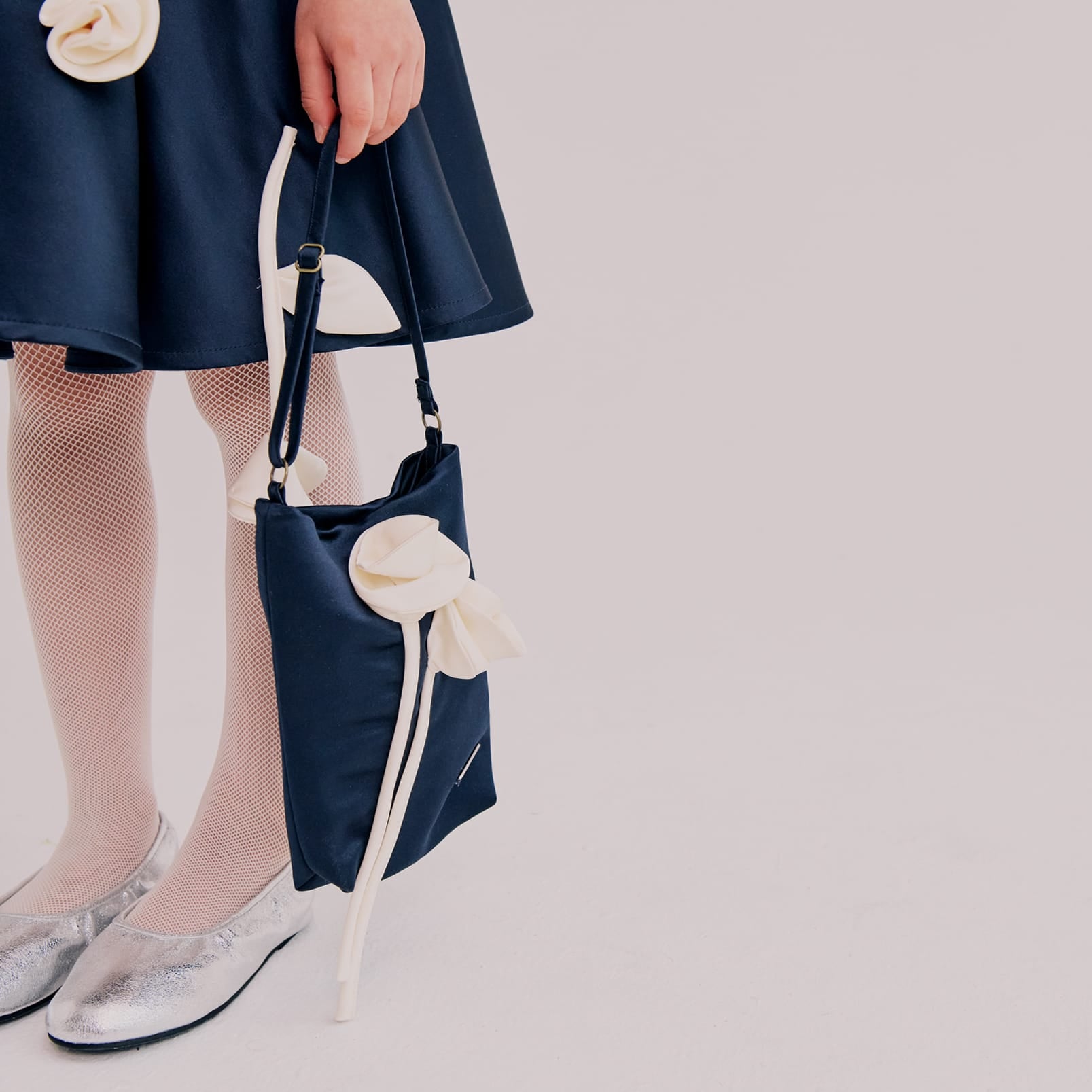 Rain Of Flower Bag Navy Satin