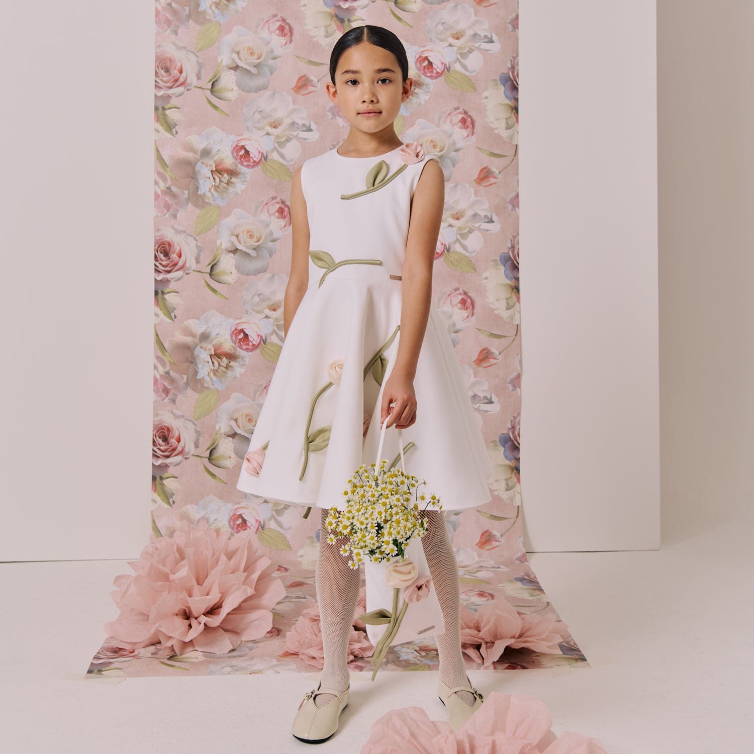 Rain Of Flowers Dress White