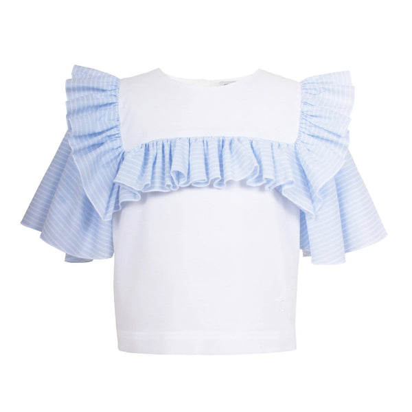 Frill Sailor Blouse Blue Lace Stripe