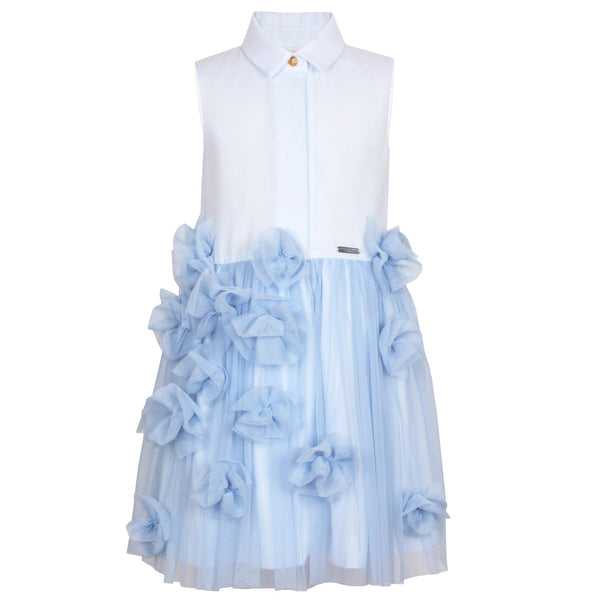 Flounce Tulle Flower Dress Pale Blue